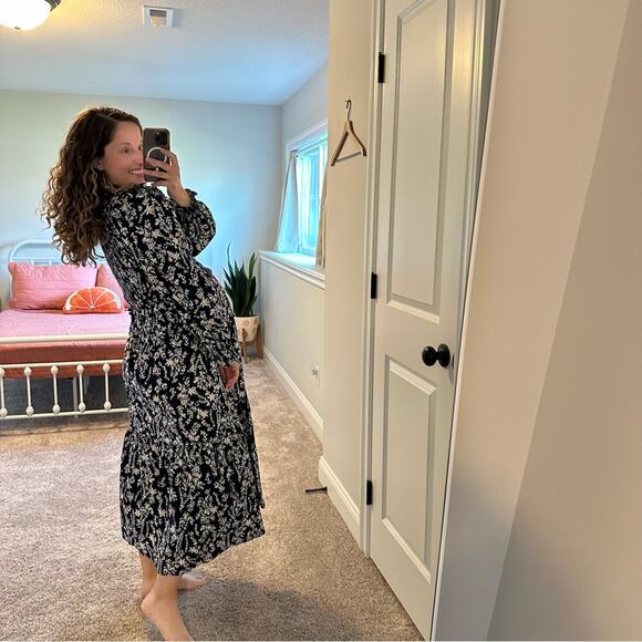 Anthropologie Moon River Navy Blue Smocked Cotton Floral Maxi Dress Small - Picture 3 of 12